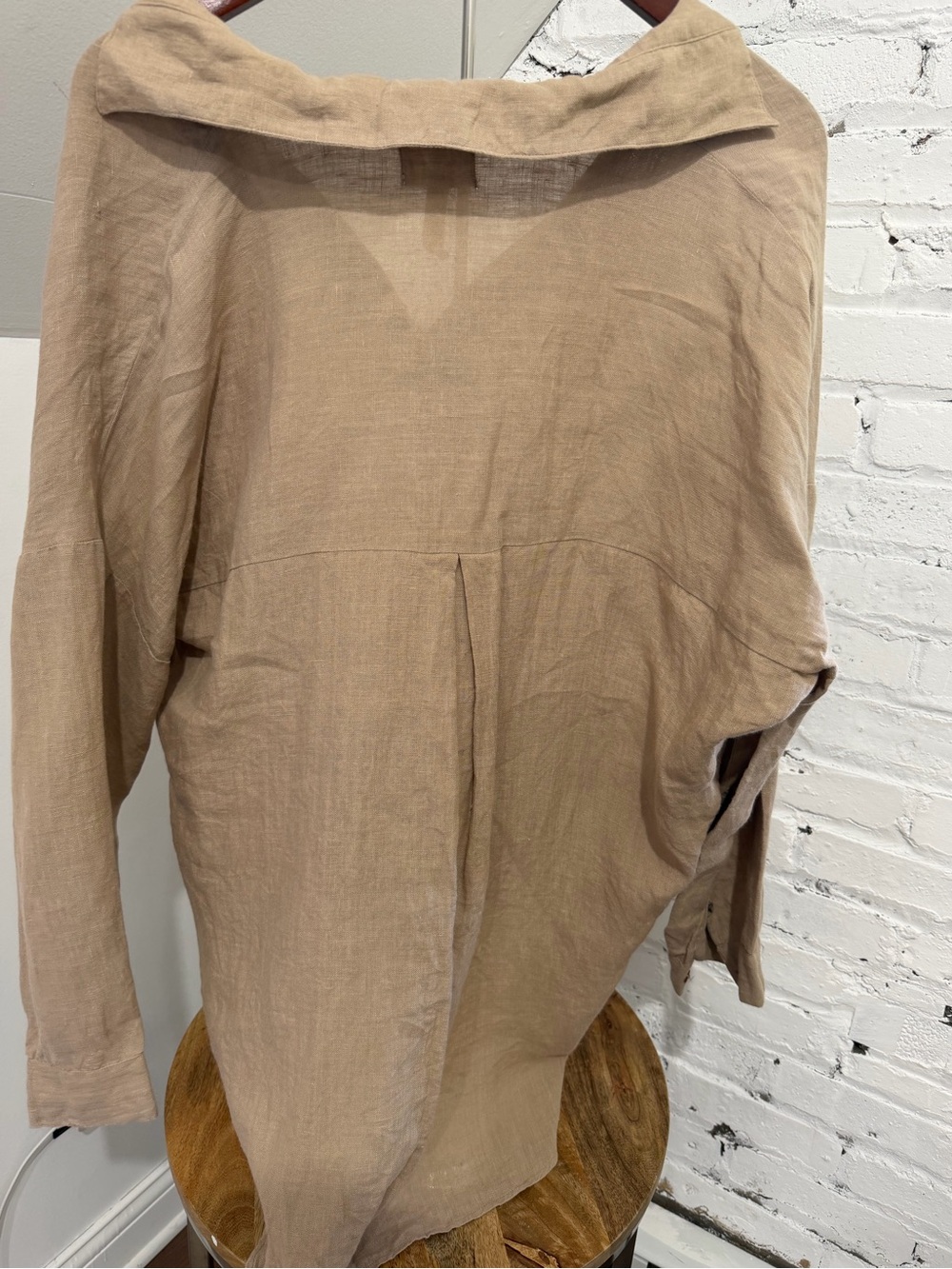 Laude The Label Organic Linen Tunic Top Oversized Beige Taupe Long Sleeve L/XL - Picture 7 of 9